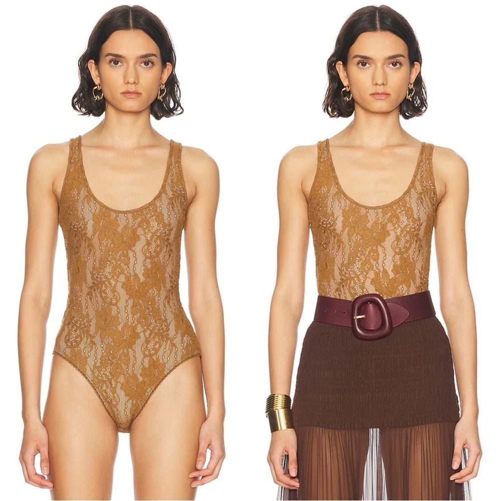 Zimmermann Tan Lace Scoop-Neck Bodysuit